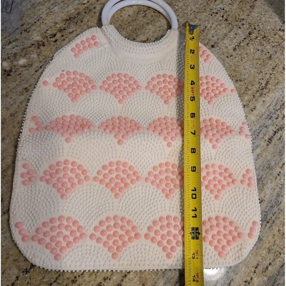 Vintage Dweck Purse Scallop Retro Beaded Pink Round Handles Lucite? - Picture 11 of 13